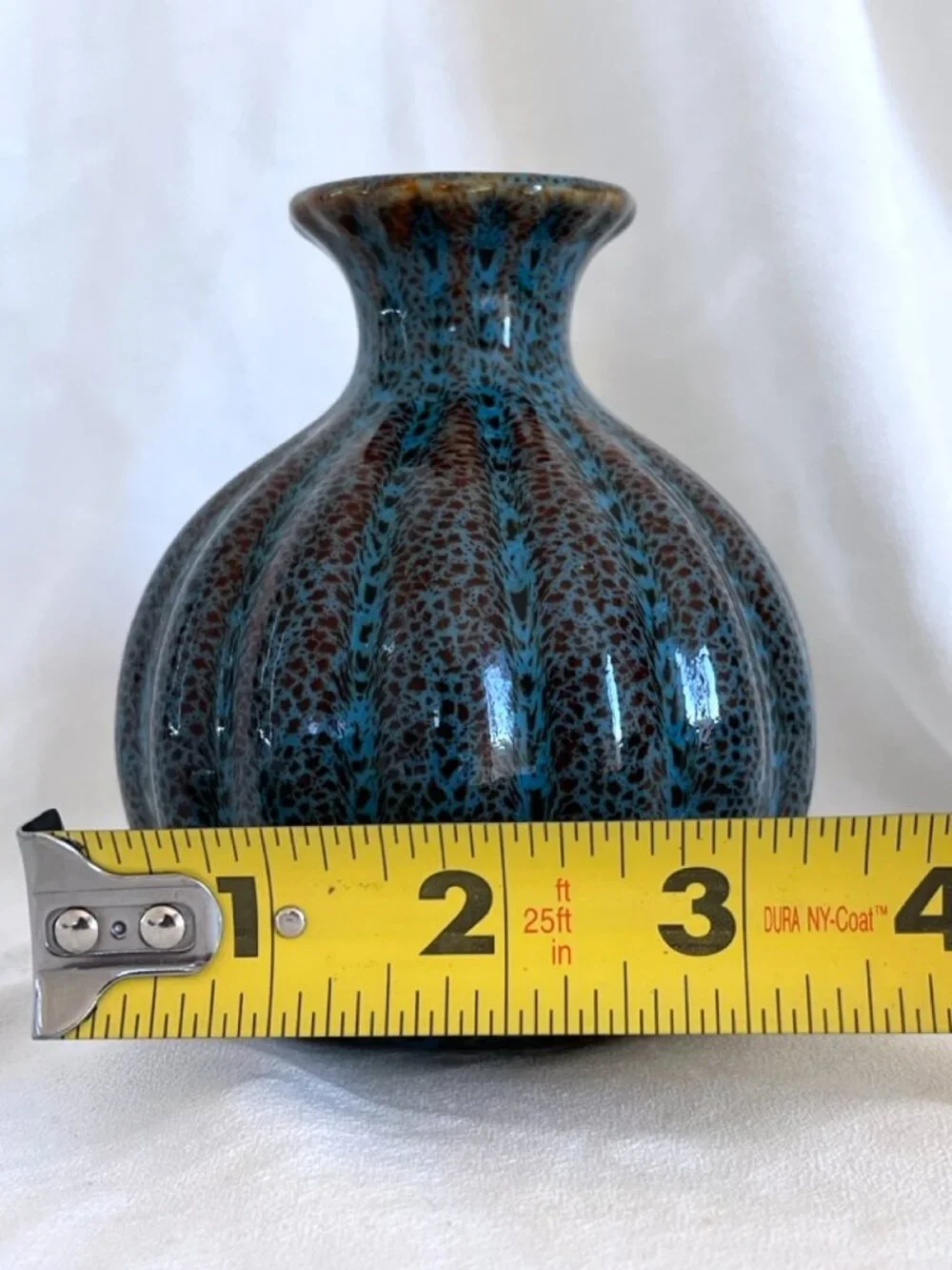 Vintage Studio Pottery Blue Brown Speckled Glaze Ribbed Bud Vase